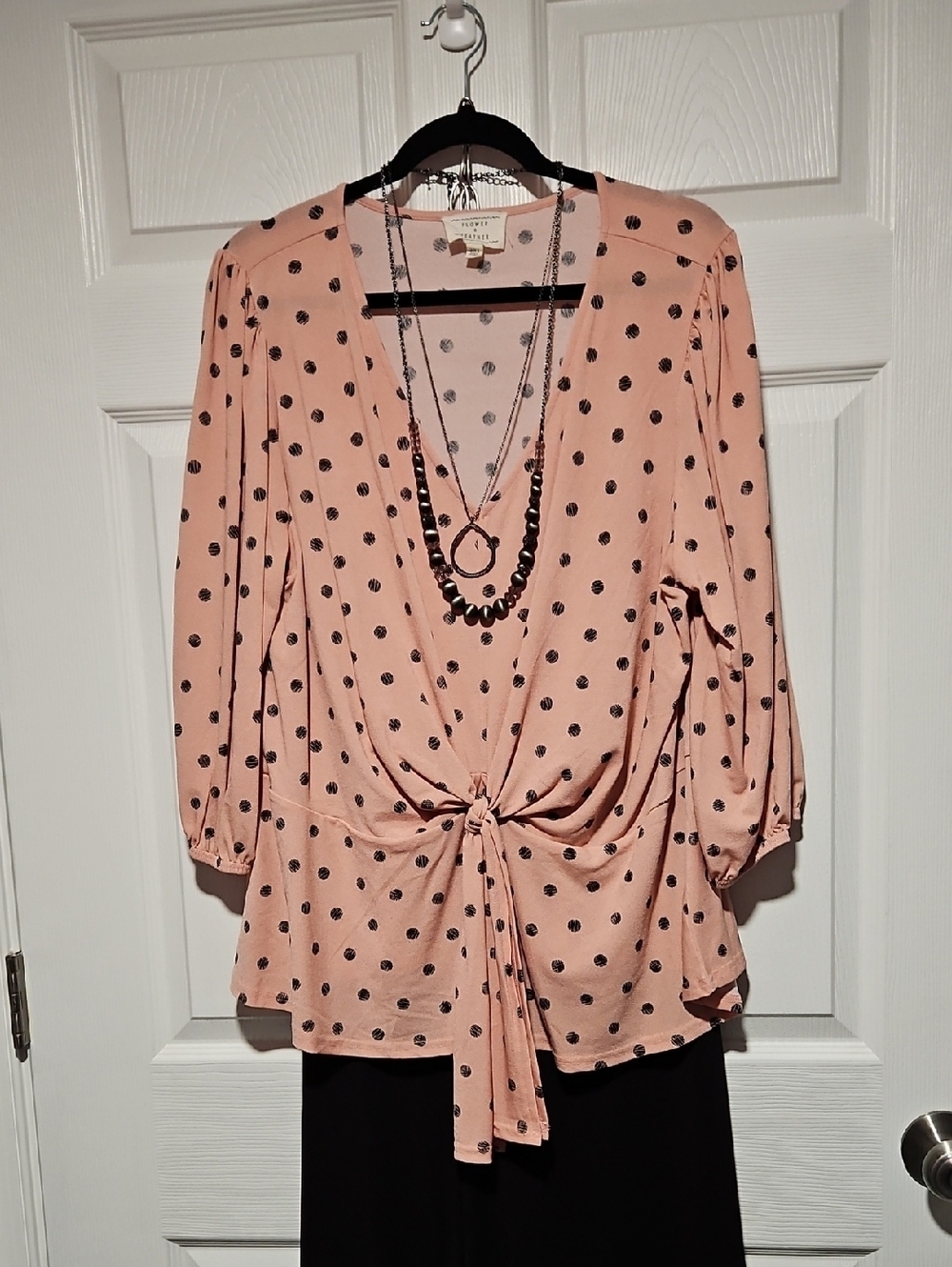 Blush Polka-Dot Tie Front Blouse